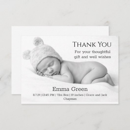 Baby geboorteaankondiging - Hartelijk dank Bedankkaart (Voorkant / Achterkant)