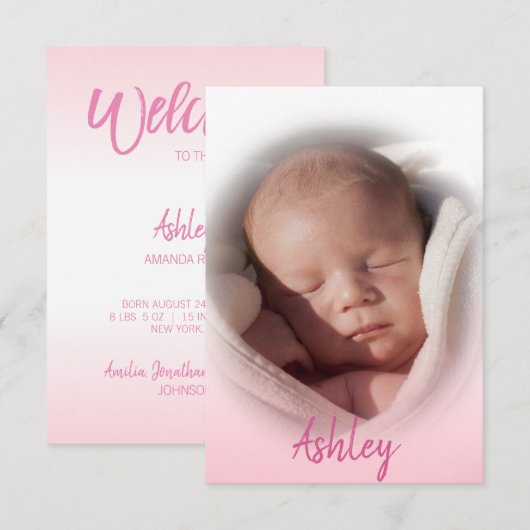 Baby Geboorteaankondiging Meisje roze | FOTO Aankondiging (Voorkant / Achterkant)