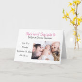 Baby geboorteaankondiging moderne roze grijs kaart (Gele Bloem)