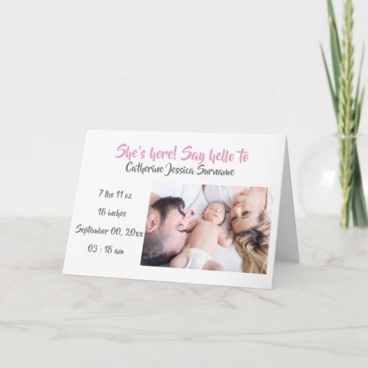 Baby geboorteaankondiging moderne roze grijs kaart (Voorkant)