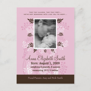 Baby Geboorteaankondiging Roze met Cocoa Fern Aankondigingskaart