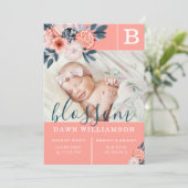 Baby Geboorteaankondiging | Roze Waterverf Flowers Aankondiging (Staand voorkant)