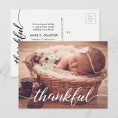 Baby Geboorteaankondiging, Thankful, Aangepaste fo Aankondigingskaart (Voorkant / Achterkant)