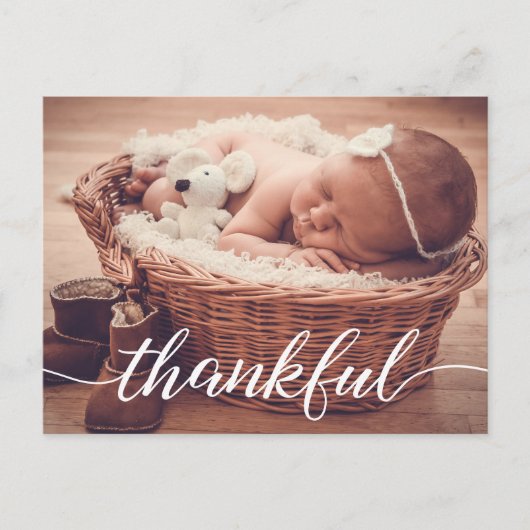 Baby Geboorteaankondiging, Thankful, Aangepaste fo Aankondigingskaart (Voorkant)