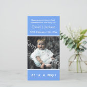baby geboorteblauwe aankondiging. voeg je foto toe aankondiging (Staand voorkant)