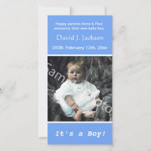 baby geboorteblauwe aankondiging. voeg je foto toe