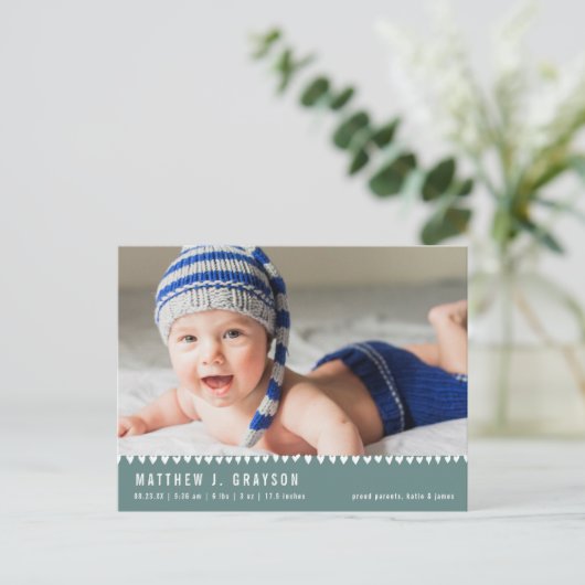 Baby Geboortedatum: Aankondiging Foto groen Briefk (Staand voorkant)