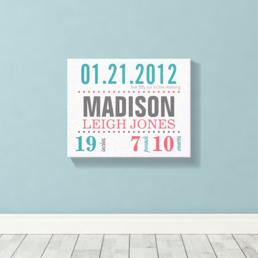 Baby geboortedatum — Snoep katoen Canvas Afdruk (Insitu (Houten vloer))