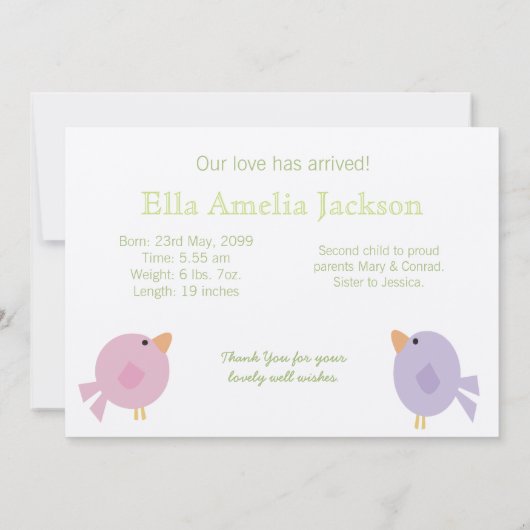 Baby Geboortefoto Aankondiging Vogels & Regenboog (Achterkant)