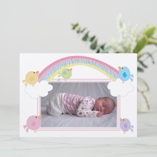 Baby Geboortefoto Aankondiging Vogels & Regenboog (Staand voorkant)