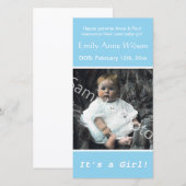 baby geboortefoto blauwe aankondiging. voeg je fot aankondiging (Voorkant / Achterkant)