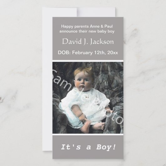 baby geboortegrijze aankondiging. voeg je foto toe aankondiging (Voorkant)