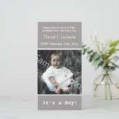 baby geboortegrijze aankondiging. voeg je foto toe aankondiging (Staand voorkant)