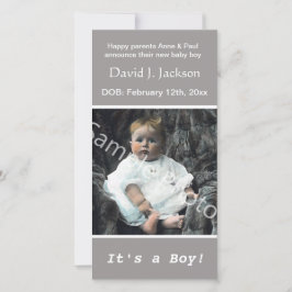 baby geboortegrijze aankondiging. voeg je foto toe aankondiging