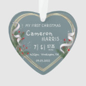 Baby Geboorteinfo Milestone 1e kerstfoto Ornament (achterkant)
