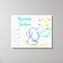 Baby Geboorterecord Stats Elephant Hearts and Star