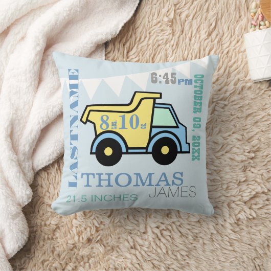 Baby Geboortestatistieken Dump Truck Kussen (Deken)