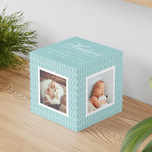 Baby Geboortestatistieken Foto Kubus   Aqua