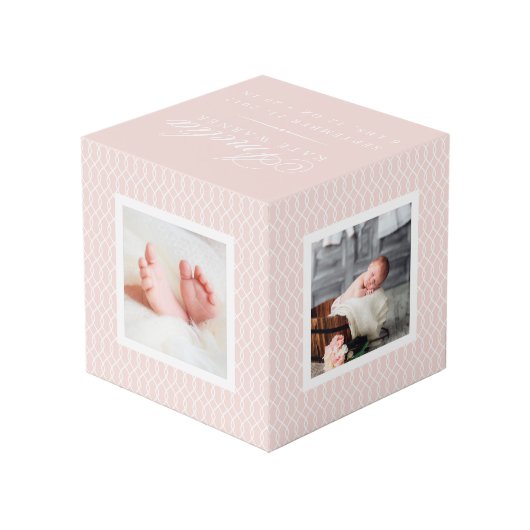 Baby Geboortestatistieken Foto Kubus | Blush Pink (Achter hoekig)