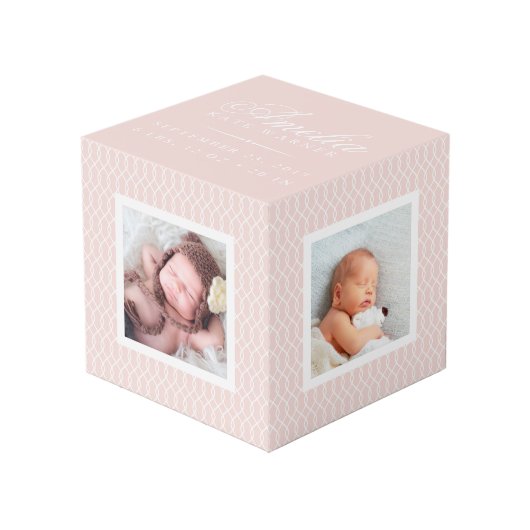 Baby Geboortestatistieken Foto Kubus | Blush Pink (Voorkant hoekig)