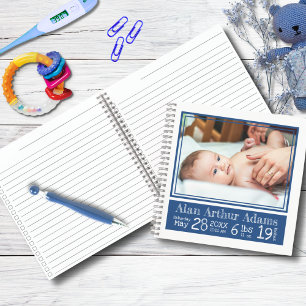 Baby Geboortestatistieken Foto Notitieboek   Blauw
