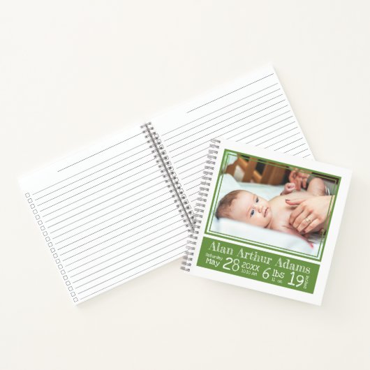 Baby Geboortestatistieken Foto Notitieboek | Groen (Binnen)