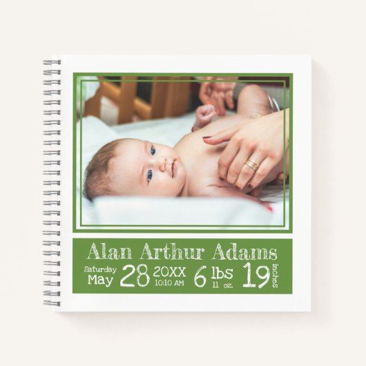 Baby Geboortestatistieken Foto Notitieboek | Groen (Voorkant)