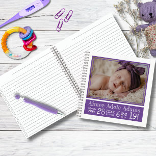 Baby Geboortestatistieken Foto Notitieboek   Paars