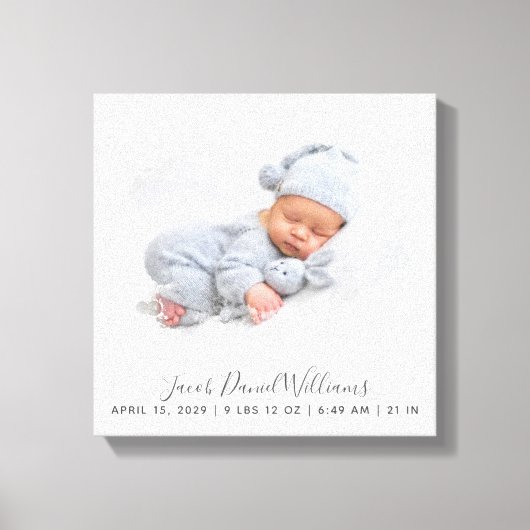 Baby Geboortestatistieken Fotomasker Pasgeboren aa Canvas Afdruk (Voorkant)