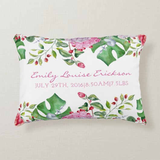 Baby Geboortestatistieken Meisje Bloemnaam Tropisc Decoratief Kussen (Voorkant)