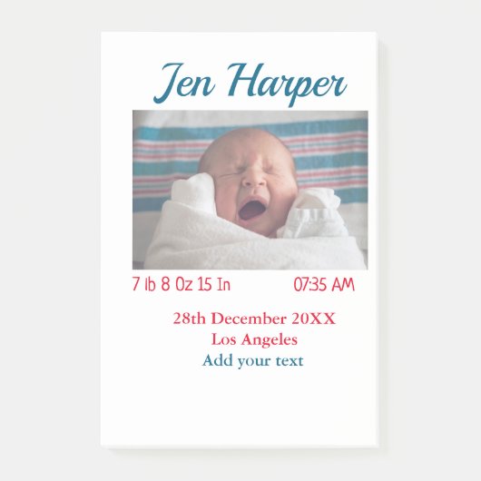 Baby Geboortestatistieken Naam toevoegen Plaats Da Post-it® Notes (Voorkant)