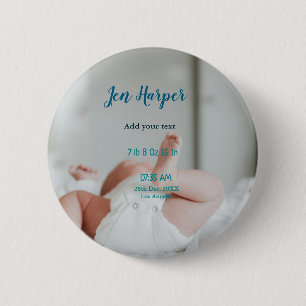 Baby Geboortestatistieken Naam toevoegen Plaats Da Ronde Button 5,7 Cm