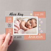 Baby Geboortestatistieken One Photo Pink aankondig Acryl Uitnodigingen (Insitu (Draagbaar))