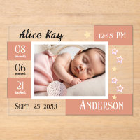 Baby Geboortestatistieken One Photo Pink aankondig