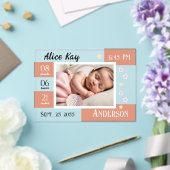 Baby Geboortestatistieken One Photo Pink aankondig Acryl Uitnodigingen (Insitu (Huwelijk))