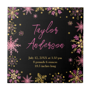 Baby geboortestatistieken voor gouden en roze sina tegeltje