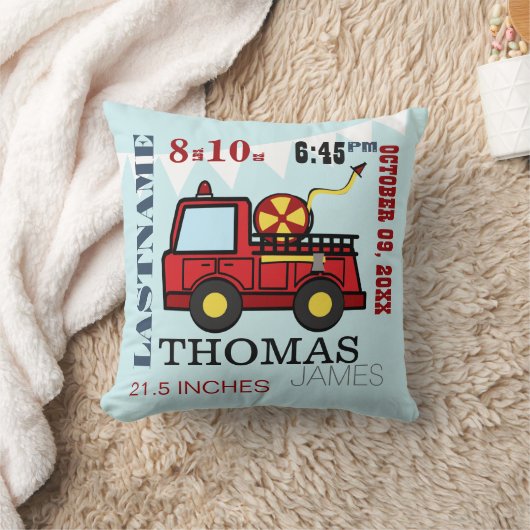 Baby Geboortestatus Brandweerwagen Kussen (Deken)