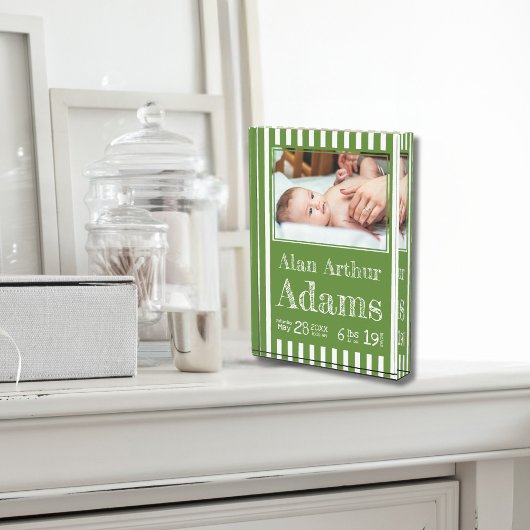 Baby Geboortestatus fotoblok | Groene strepen