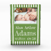 Baby Geboortestatus fotoblok | Groene strepen (Voorkant)