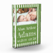 Baby Geboortestatus fotoblok | Groene strepen (Links)