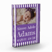 Baby Geboortestatus fotoblok | Paarse strepen (Links)