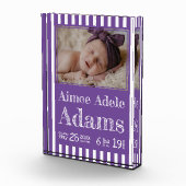 Baby Geboortestatus fotoblok | Paarse strepen (Rechts)