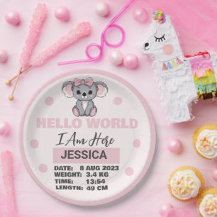 Baby Geboren Details Roze Koala Papieren Bordje