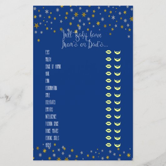 Baby geeft kleine ster Baby shower game (Voorkant)