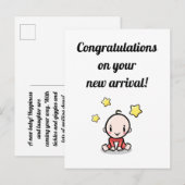 Baby Gefeliciteerd Kaart, Unisex, Nieuwe Aankomst, Briefkaart (Voorkant / Achterkant)