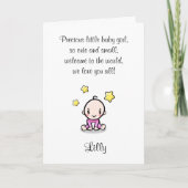 Baby Gefeliciteerd Kaart W. Tekst & meisjesnaam, (Voorkant)