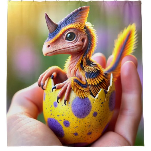 Baby-gehoornde dinosaurus douchegordijn (Voorkant)