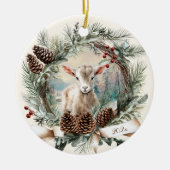 Baby geit boerderij dierenkerst pinecone krans keramisch ornament (Voorkant)