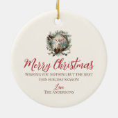 Baby geit boerderij dierenkerst pinecone krans keramisch ornament (Achterkant)