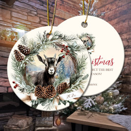 Baby geit boerderij dierenkerst pinecone krans keramisch ornament